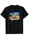 Men's T-Shirt Desert Landscape With Sunlit Rocks Around Slow Moving Tortoise