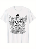 Men's T-Shirt Intricate Angelic Wings With Praying Warrior Surrounded By Feathers