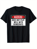 Men's T-Shirt Warning Bold Text Framed In Red And Black White Label