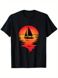 Men's T-Shirt Radiant Sunset Glow Reflecting On Tranquil Waters With Peaceful Sailboat