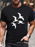 Men's T-Shirt Stylish Minimalist White Birds Flying Across Night Sky TShirt