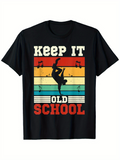 Men's T-Shirt Keep It Old School Retro Stripes With Dancing Breakdancer Silhouette