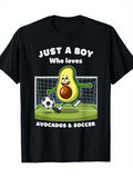 Men's T-Shirt Just A Boy Who Loves Avocados And Soccer Playful Cartoon Avocado Among Green Grass And Soccer Goal