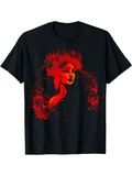 Men's T-Shirt Fiery Red Floral Motif Surrounding Mysterious Woman Face