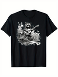 Men's T-Shirt Rustic Forest Scene With Raccoon Holding Guitar Under Trees