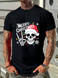 Men's T-Shirt Merry Christmas Festive Lights And Skull Wearing Santa Hat