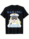 Men's T-Shirt Sailing Captain Hat With Woman And Blonde Hair