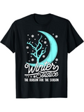 Men's T-Shirt Winter Solstice Snowflakes With Bare Tree Blue Crescent Moon