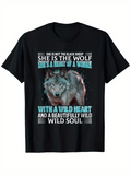 Men's T-Shirt She Is The Wolf Among Stars Wild Forest With Majestic Grey Wolf