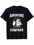 Men's T-Shirt Adventure Without Directions Classic Ship Over Old Compass