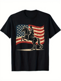 Men's T-Shirt Vintage Artistic Style With American Flag Waving Behind Cowboy On Horse