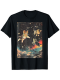 Men's T-Shirt Floating Kittens Among Stars And Vibrant Cosmic Night Sky