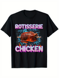 Men's T-Shirt Rotisserie Chicken Shimmering Pink Lettering With Flames Among Blue Lightning Chicken