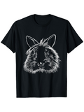 Men's T-Shirt Hand Drawn White Line Art Featuring A Fluffy Calm Bunny Rabbit