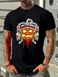 Men's T-Shirt Halloween Dripping Blood Among Skulls And Bright Carved Pumpkin