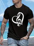 Men's T-Shirt Artistic White Heart Outline Blending With Treble Clef Symbol Music