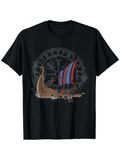 Men's T-Shirt Colorful Sail With Waves Under Mysterious Nordic Symbol Viking Ship
