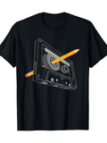 Men's T-Shirt Classic Music Cassette With Yellow Wooden Pencil Illustration Cassette Tape