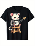 Men's T-Shirt Adorable Little Mouse Playing Banjo Sitting On Wooden Stool