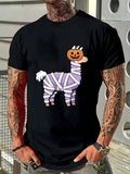 Men's T-Shirt Halloween Striped Animal With Pumpkin Head Llama