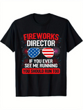 Men's T-Shirt Fireworks Director Sunglasses With Stars And Stripes Pattern Under Bright Fireworks