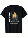 Men's T-Shirt Desert Vibes Texas Sunset Landscape With Cacti And Geometric Mountains