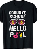 Men's T-Shirt Goodbye School Hello Pool Flamingo Cocktails And Sunglasses Pool