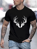 Men's T-Shirt Bold Contrasting Antlered Silhouette On Classic Black T Shirt