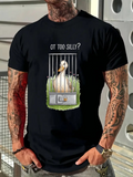 Men's T-Shirt Got Too Silly Goose Behind Metal Bars With Patchy Green Grass Illustration