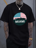 Men's T-Shirt Miami American Flag Skyline With Night Cityscape Silhouette T Shirt