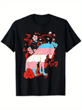 Men's T-Shirt Transgender Flag Stripes With Blossoms And Flowing Artistic Horse