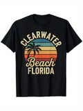 Men's T-Shirt Clearwater Beach Florida Vintage Sunset With Palm Tree Shadow