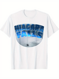 Men's T-Shirt Niagara Falls Blue Atmosphere Misty Waterfall Scenery Under Open Sky Falls