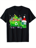 Men's T-Shirt Holiday Lights Recycling Truck With Christmas Tree Gifts And Santa Hat