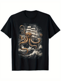 Men's T-Shirt Stormy Ocean Waves With A Giant Kraken Attacking A Sailing Ship