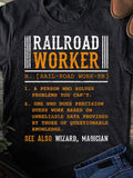 Men's T-Shirt Railroad Worker Definition With Yellow And White Vintage Typography Design