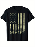 Men's T-Shirt Weathered American Flag With Vintage Golden Wrenches And Tools