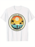 Men's T-Shirt Costa Maya Mexico Colorful Sunset Beach With Palm Trees Surfboard
