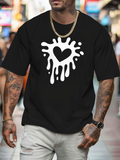 Men's T-Shirt White Paint Splash With Abstract Heart Silhouette Centerpiece