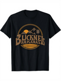 Men's T-Shirt Bucknel Barkanas Sunset Mountains With Pine Trees And Retro Circle