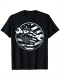 Men's T-Shirt Patriotic Fist Holding Wrenches With American Flag Elements