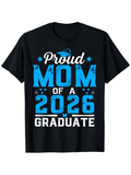 Men's T-Shirt Proud Mom Of A 2026 Graduate Blue Stars With Graduation Cap Black T Shirt