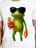 Men's T-Shirt Cool Lemon Drink With Relaxed Smiling Frog Wearing Sunglasses