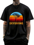 Men's T-Shirt Skydiving Retro Sunset With Silhouette Parachute Adventure Under Parachutist