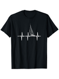 Men's T-Shirt Heartbeat Lines Flowing Through Ocean Sailboat
