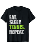 Men's T-Shirt Eat Sleep Tennis Repeat Bold Modern Lettering On Black T Shirt