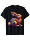 Men's T-Shirt Colorful Swirling Floral Patterns Decorating A Sitting Rabbit