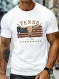 Men's T-Shirt Texas American Flag With Bull Skull And Yellow Stars