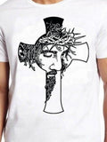 Men's T-Shirt Sacred Illustration Of Jesus Face Within Open Cross