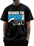 Men's T-Shirt Because The Door Was Open Blue Letters With Parachute Figure Paraglider T Shirt